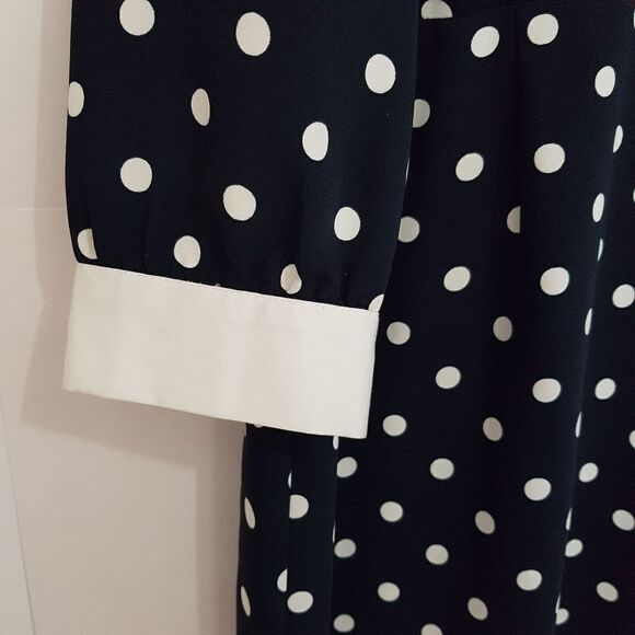 SAVOIA Classic Navy and White Polka Dot  Long Sleeve Dress with Cuffs - Picture 4 of 15